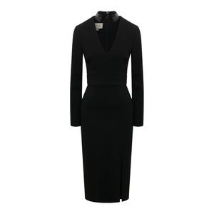 GUCCI Runway Deep-V Dress with Detachable Collar